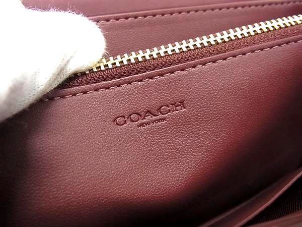 1円 ■新品■未使用■ COACH コーチ C4452 シグネチャー PVC ラウンドファスナー 長財布 ウォレット ブラウン系×レッド系 AX6732_画像5