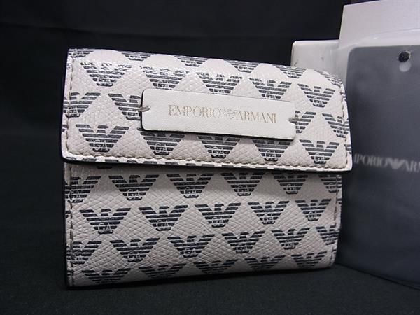 1 иен EMPORIO ARMANI Emporio Armani кожа три складывать кошелек бумажник кошелек для мелочи .. inserting слоновая кость серия × темно-серый серия AX6846