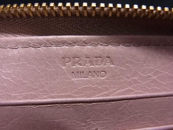 1円 ■美品■ PRADA プラダ 1M0506 レザー ラウンドファスナー 長財布 ウォレット 小銭入れ 札入れ カード入れ ピンクベージュ系 AX6851_画像5