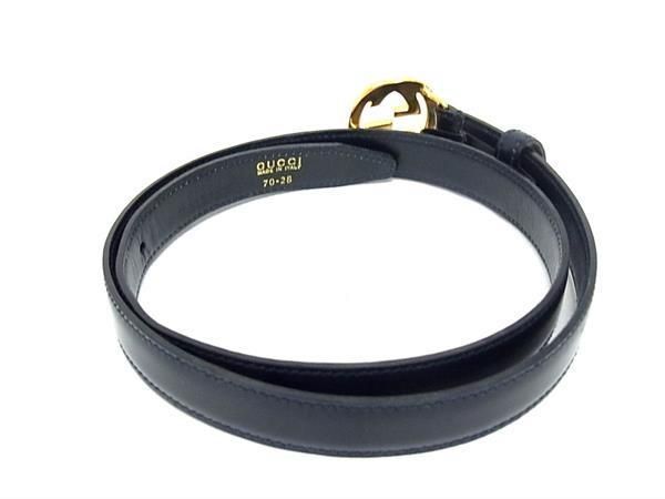 1 jpy # beautiful goods # GUCCI Gucci 036.519.09 leather belt declared size 70-28 lady's men's black group BK1695