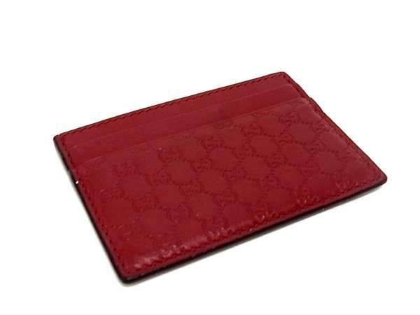 1円 ■美品■ GUCCI グッチ 476010 525040 マイクログッチシマ レザー カードケース パスケース 定期入れ レディース レッド系 AX6767_画像1