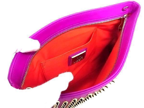 1 jpy # new goods # unused # Christian Louboutinrub tan leather spike studs 2WAY clutch bag shoulder rete-s purple series V5643