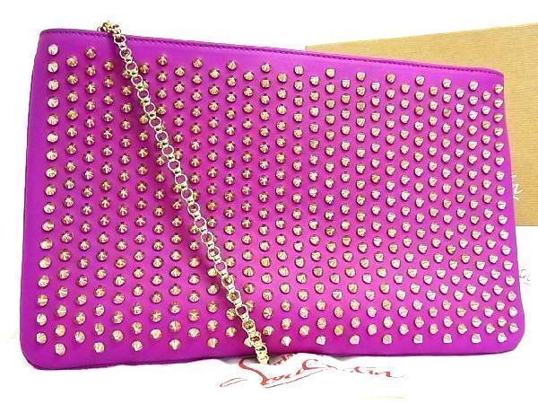 1 jpy # new goods # unused # Christian Louboutinrub tan leather spike studs 2WAY clutch bag shoulder rete-s purple series V5643