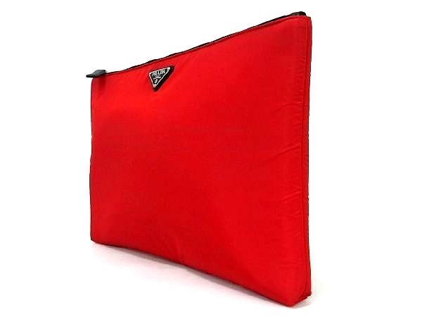 1 jpy # as good as new # PRADA Prada te Hsu to nylon clutch bag second bag PC case men's lady's red group BE2723