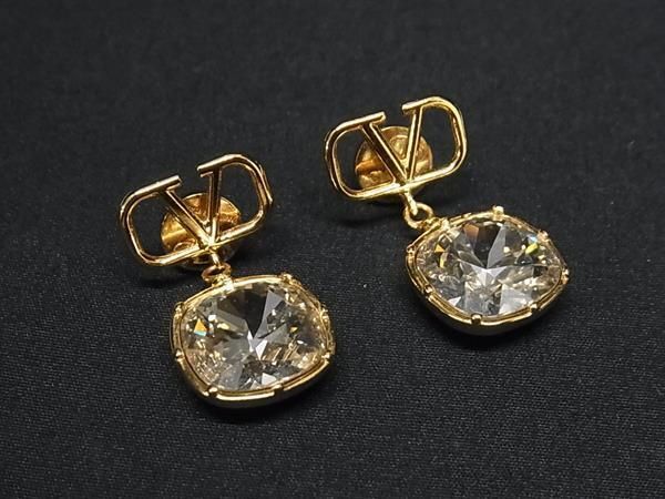 1 jpy # ultimate beautiful goods # VALENTINO GARAVANI Valentino galava-ni earrings V Logo crystal accessory lady's gold group BG8349