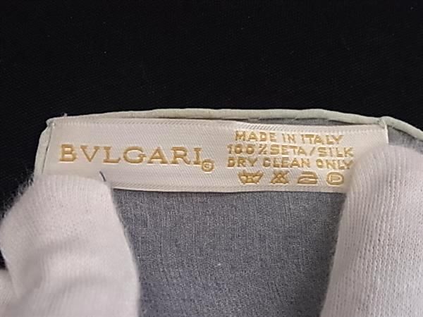 1円 ■極美品■ BVLGARI ブルガリブルガリ シルク100% 大判 スカーフ ストール ショール レディース グレー系×マルチカラー FA7034_画像3