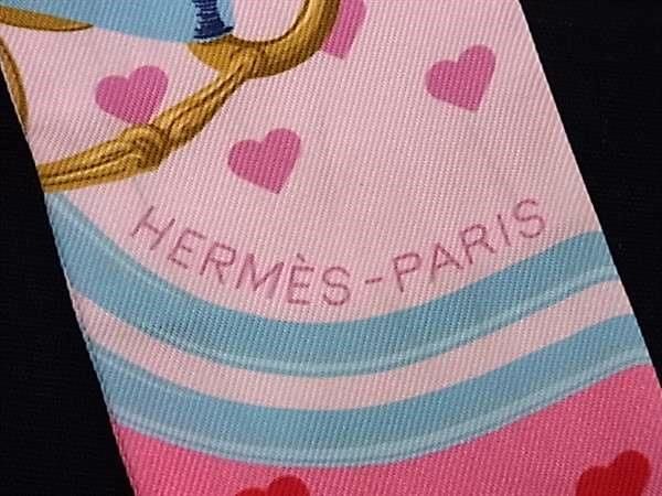 1円 HERMES エルメス BRIDES de GALA LOVE ROSE シルク100% ハート ツイリー リボンスカーフ レディース ピンク系 AZ3081_画像3