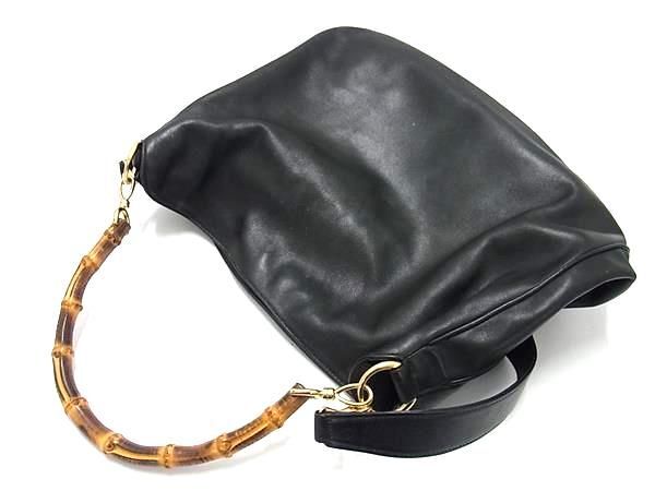 1 jpy # beautiful goods # GUCCI Gucci bamboo leather 2WAY handbag shoulder bag shoulder .. bag lady's men's black group AY3033