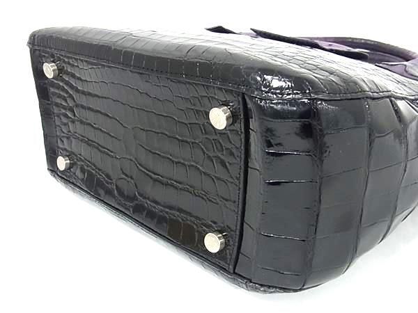 1 иен # первоклассный # подлинный товар #JRA легализация # прекрасный товар # ZAO The o- крокодил × Ostrich ручная сумочка большая сумка оттенок черного × лиловый серия BK1601