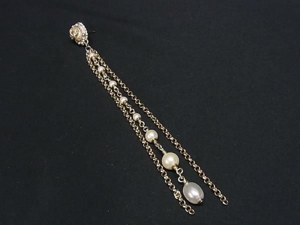 1円■美品■ CHANEL シャネル ココマーク 18A ラインストーン パール 片耳のみ ピアス アクセサリー シルバー系×ゴールド系 EA2330_画像1