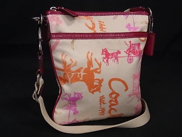 1円 ■美品■ COACH コーチ ナイロン×レザー クロスボディ ショルダーバッグ レディース クリーム系×マルチカラー FA7982_画像1