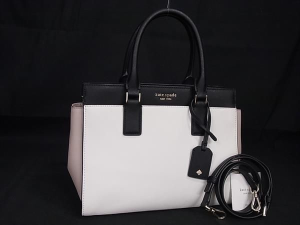 1円 ■美品■ kate spade ケイトスペード レザー クロスボディ 2WAY ハンドバッグ ショルダー トート ホワイト系×ブラック系 AY3378_画像1