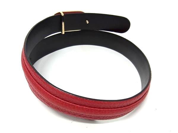 1円 ■美品■ GUCCI グッチ 132201 214351 レザー ゴールド金具 ベルト 表記サイズ 75・30 メンズ レディース レッド系 AX6728_画像2