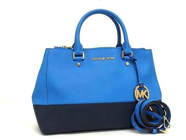 1円 ■美品■ MICHAEL KORS マイケルコース レザー 2WAY ハンドバッグ トート ショルダー 斜め掛け レディース ブルー系 AX6646_画像1