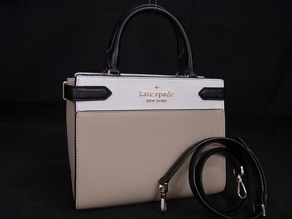 1円 ■美品■ kate spade ケイトスペード WKRU7100 レザー 2WAY クロスボディ ショルダー ハンドバッグ トート ベージュ系 AY3343_画像1