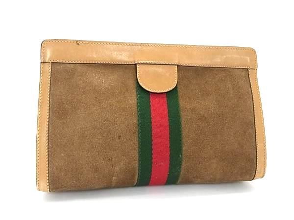 1円 GUCCI グッチ 67.04.2126 オールドグッチ ヴィンテージ シェリーライン スエード クラッチバッグ セカンドバッグ ブラウン系 AZ4214_画像1