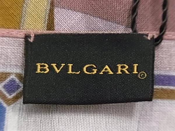 1円 ■新品■未使用■ BVLGARI ブルガリ セルペンティ コットン100％ スカーフ ハンカチーフ レディース ピンク系×マルチカラー AX1281_画像4