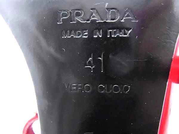 1円 PRADA プラダ パテントレザー ラインストーン ヒール サンダル 表記サイズ41(約28cm) 靴 シューズ レッド系 AY1272_画像5
