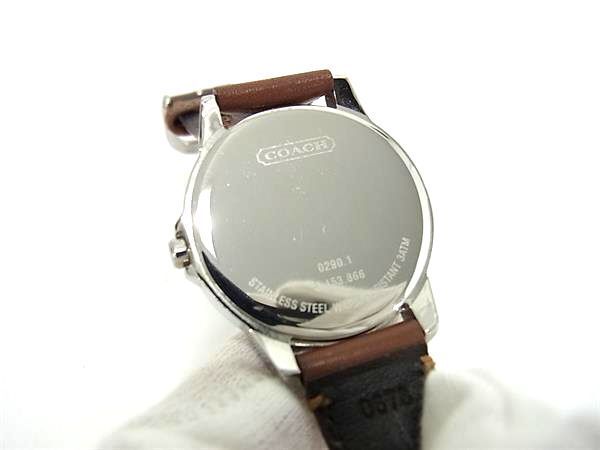 1 jpy # operation goods # beautiful goods # COACH Coach 0290.1 signature SS× leather quartz 3 atmospheric pressure waterproof wristwatch watch silver group CD1722