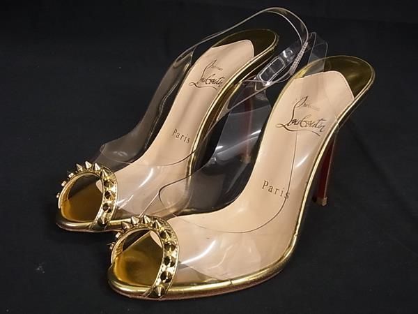 1円 ■美品■ Christian Louboutin ルブタン スパイクスタッズ PVC ヒール サンダル サイズ36 1/2(約23.5cm) 靴 シューズ FB0153_画像1