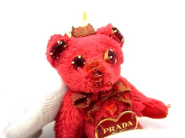 1円 ■美品■ PRADA プラダ テディベア くま カラーストーン キーホルダー キーリング チャーム レディース レッド系×ゴールド系 AW8236_画像3