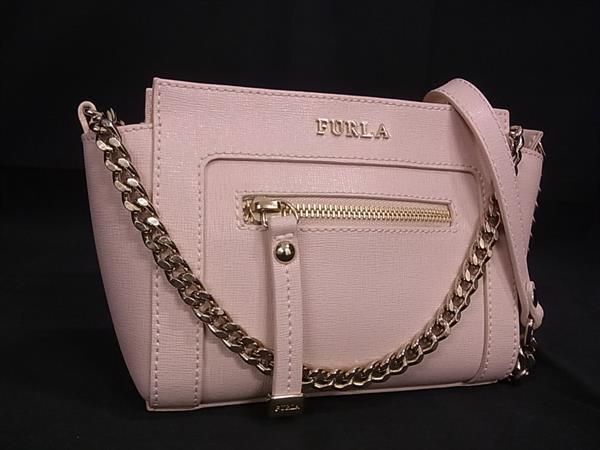 1円 ■美品■ FURLA フルラ ギネヴラ レザー ショルダーバッグ クロスボディ 斜め掛け レディース ピンク系 FA6356_画像1