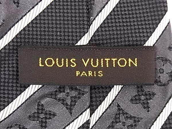 1円 LOUIS VUITTON ルイヴィトン モノグラム シルク100% ストライプ ネクタイ ビジネス 紳士 メンズ ブラック系 AZ1891_画像3