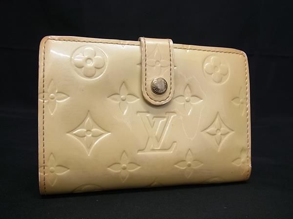 1円 LOUIS VUITTON ルイヴィトン M91363 モノグラムヴェルニ ポルトモネ ビエ ヴィエノワ がま口 二つ折り 財布 ライトベージュ系 BG8467_画像1