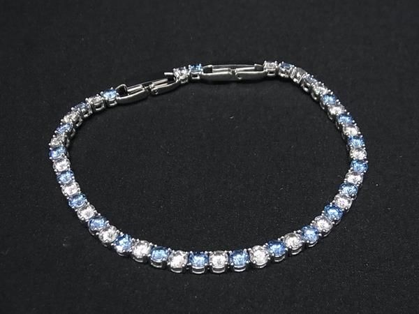 1円 ■美品■ SWAROVSKI スワロフスキー ラインストーン ブレスレット アクセサリー レディース シルバー系×ブルー系 AW9305_画像1