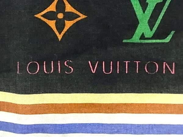 1円 LOUIS VUITTON ルイヴィトン モノグラムマルチカラー レインボー スカーフ ハンカチーフ ポケットチーフ ブラック系 AZ2937_画像4