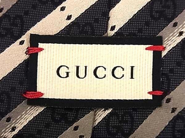 1円 ■美品■ GUCCI グッチ GG柄 ストライプ ネクタイ ビジネス 紳士 メンズ ダークグレー系 AZ2691_画像3