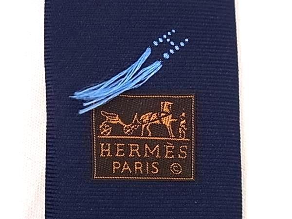 1円 ■極美品■ HERMES エルメス シルク100% H織り ネクタイ 紳士 ビジネス メンズ ブルー系 AZ3017_画像4