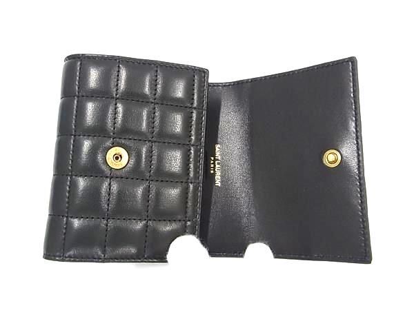 1 jpy # beautiful goods # SAINT LAURENT sun rolan ka Sandra leather three folding purse wallet lady's black group FB0775