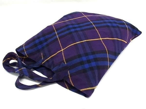 1 jpy # beautiful goods # BURBERRY Burberry cotton 100% check pattern tote bag shoulder shoulder .. lady's men's purple series AZ4258