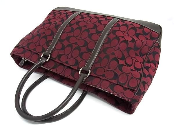 1円 ■美品■ COACH コーチ 6088 シグネチャー キャンバス×レザー ハンドバッグ トート ボルドー系×ブラック系×ブラウン系 AY3335_画像3