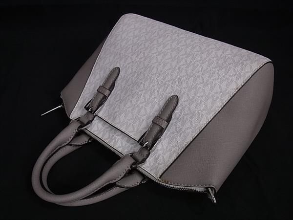 1円 ■美品■ MICHAEL KORS マイケルコース MK柄 PVC×レザー 2WAY ハンドバッグ ショルダー レディース グレー系×ホワイト系 AY3572_画像3