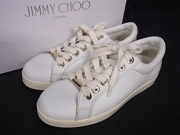 1円 ■極美品■ JIMMY CHOO ジミーチュウ レザー スニーカー 表記サイズ 36 (約23.0cm) シューズ 靴 レディース ホワイト系 AZ4434_画像1