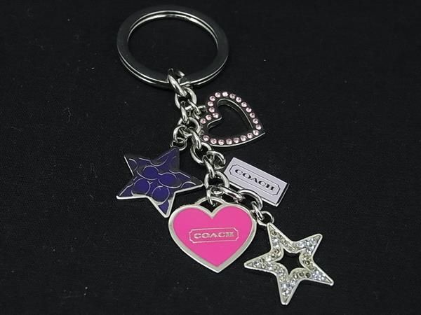 COACH Coach signature rhinestone Heart Star star key holder bag charm silver group × pink series × purple series DD6795
