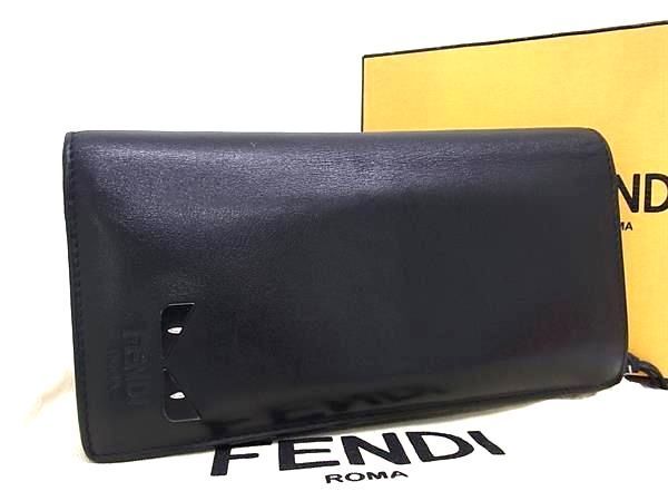 1円 FENDI フェンディ バッグバグズ モンスター バグズアイ レザー 二つ折り 長財布 ウォレット メンズ レディース ブラック系 AY4404_画像1