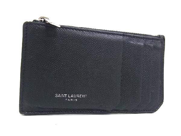 1円 SAINT LAURENT サンローラン レザー フラグメントケース コインケース コインパース カードケース ブラック系 AY4300_画像1