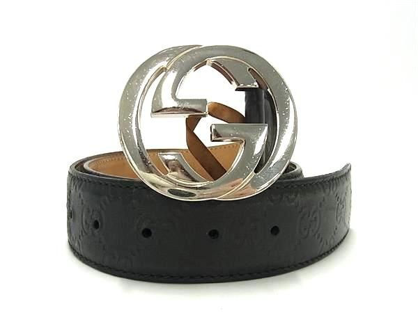 1 jpy GUCCI Gucci 114984 525040 Inter locking G Guccisima leather silver metal fittings belt declared size 85*34 black group AY3933