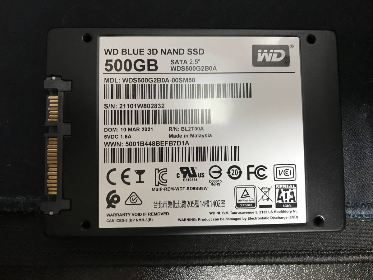 Western Digital WDS500G2B0A 2.5inch SSD 500GB 動作確認済 正常判定 使用時間3221時間の画像2
