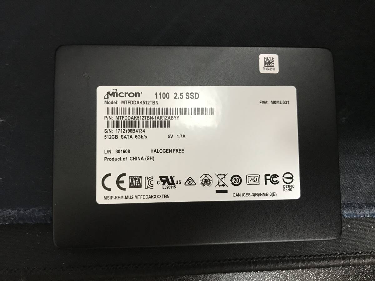 Micron SSD 512GB MTFDDAK512TBN 512GB 2.5inch SSD 動作確認済 正常判定 使用時間2337時間_画像1