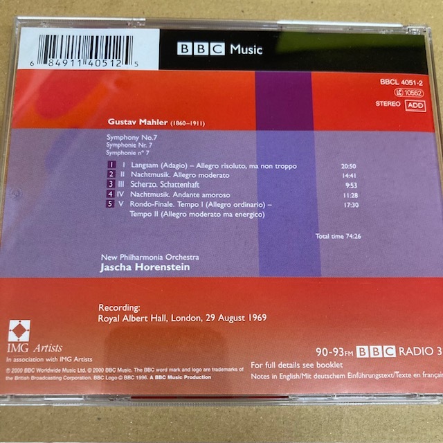 ホーレンシュタイン マーラー 交響曲第7番「夜の歌」 BBC LEGENDS BBCL 4051-2_画像3