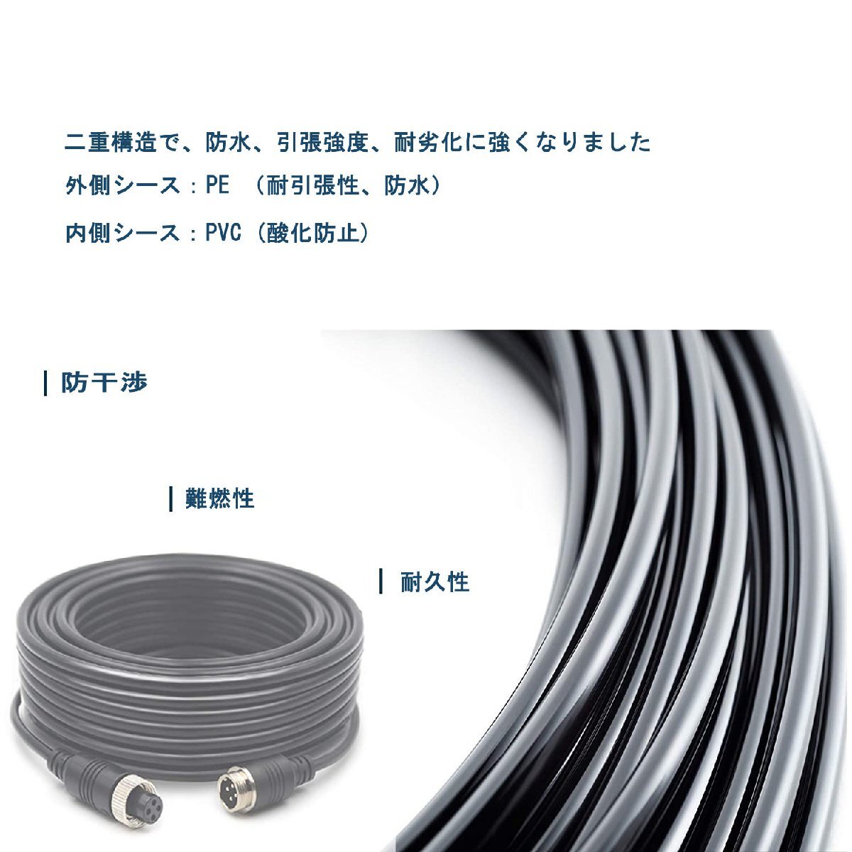 【20ｍ】4ピン航空ビデオ延長ケーブル 12V/24V 監視カメラ モニター車用_画像8