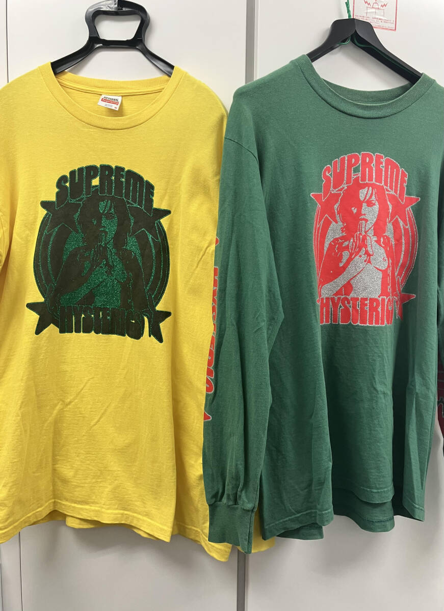 HYSTERIC GLAMOUR×Supreme ヒステリックグラマー シュプリーム 長袖Tシャツ ロンT 黄色/緑 2枚セット_画像1