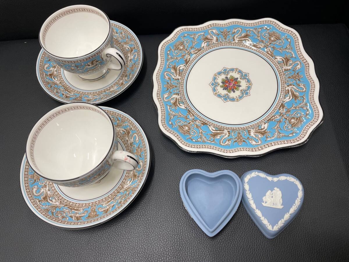 #29117　ウェッジウッド WEDGWOOD カップ＆ソーサー＆プレート セット フロレンティーン FLORENTINE ターコイズ　おまけ付き_画像1