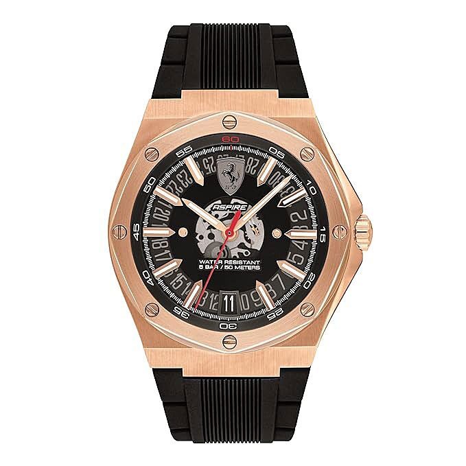 新品 公式フェラーリ GOLDスケルトン メーカー完売 入手不可能 50m防水 スクーデリア SCUDELIA FERRARI 腕時計 MOVADO メンズ 未使用_画像9