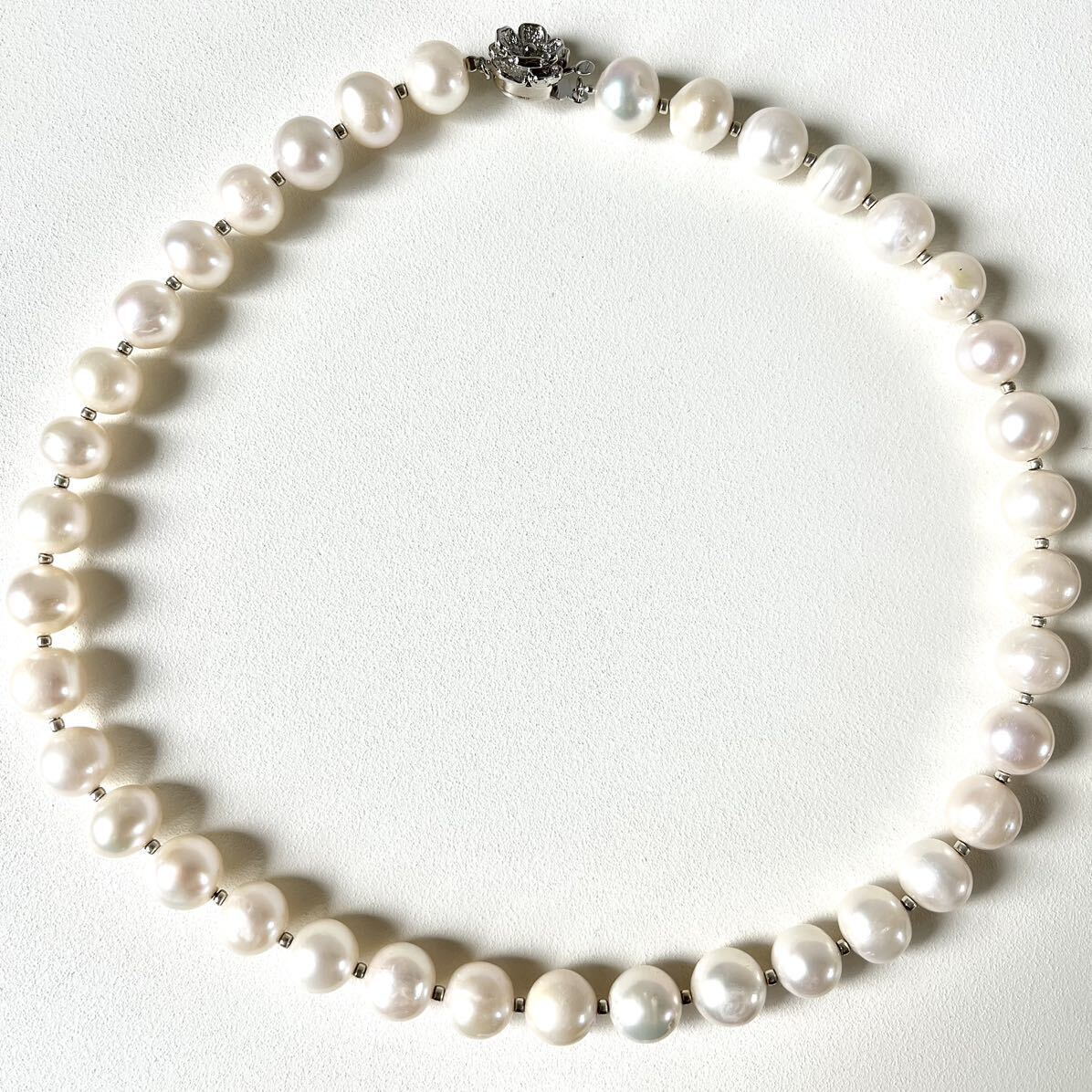 本真珠 大粒 パール SILVER刻印 ネックレス9.6-10.2mm 43cm pearl 大珠 necklace accessory ジュエリー パール_画像4