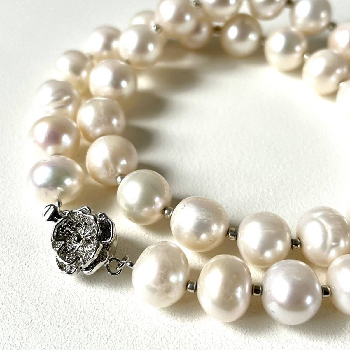 本真珠 大粒 パール SILVER刻印 ネックレス9.6-10.2mm 43cm pearl 大珠 necklace accessory ジュエリー パール_画像1